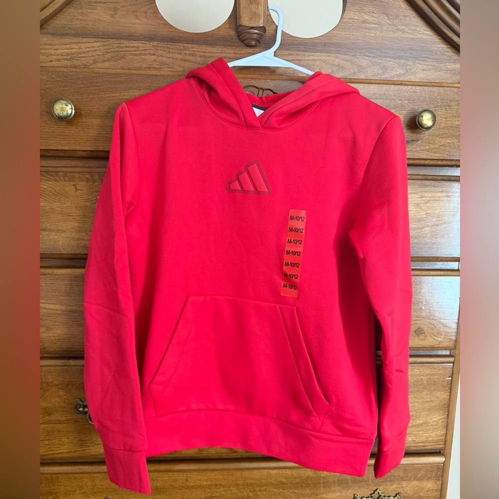adidas Red Kids' Pullover Hoodie with Front Pocket
